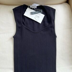 NWT Zara Black Ribbed Knit Bodysuit Sz XS-S